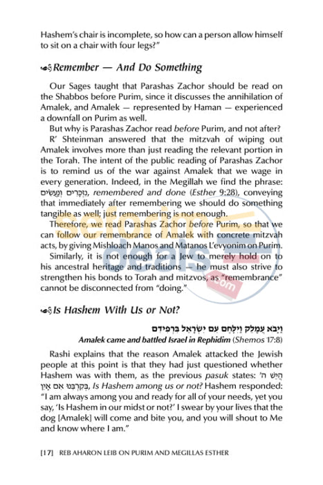 Reb Aharon Leib On Purim And Megillas Esther