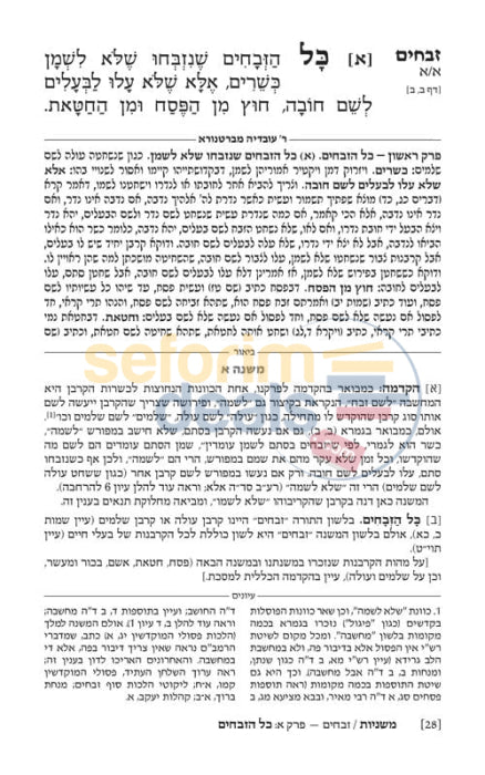 The Artscroll Ryzman Edition Hebrew Mishnah Zevachim -