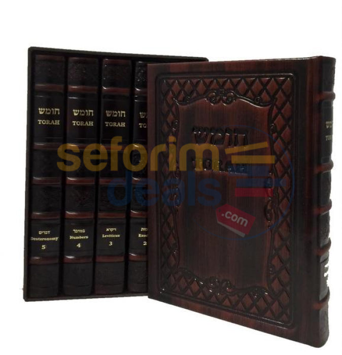 Torah Chumash (Kehos) 5 Vol. Leather Set With Slipcase (Free Shipping In The Us)