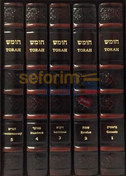 Torah Chumash (Kehos) 5 Vol. Leather Set With Slipcase (Free Shipping In The Us)